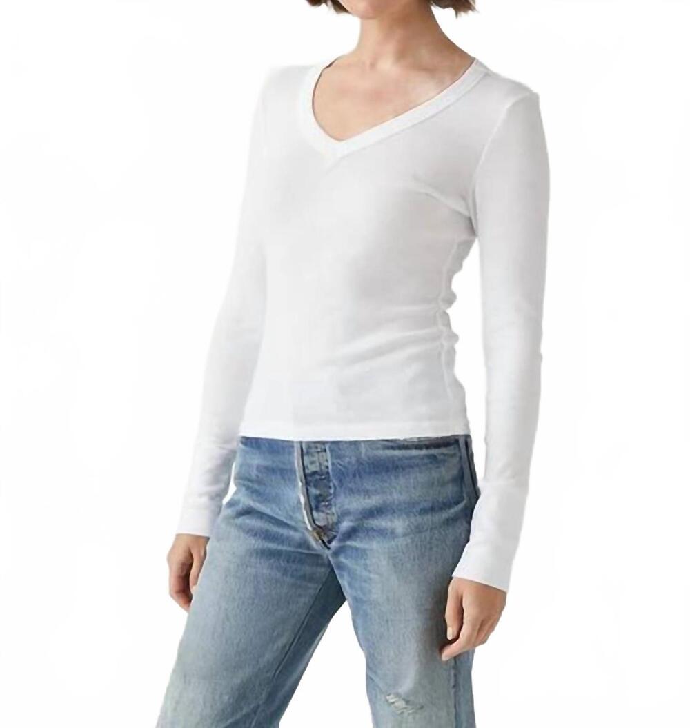 NEW MICHAEL STARS logan long sleeve v-neck tee in white